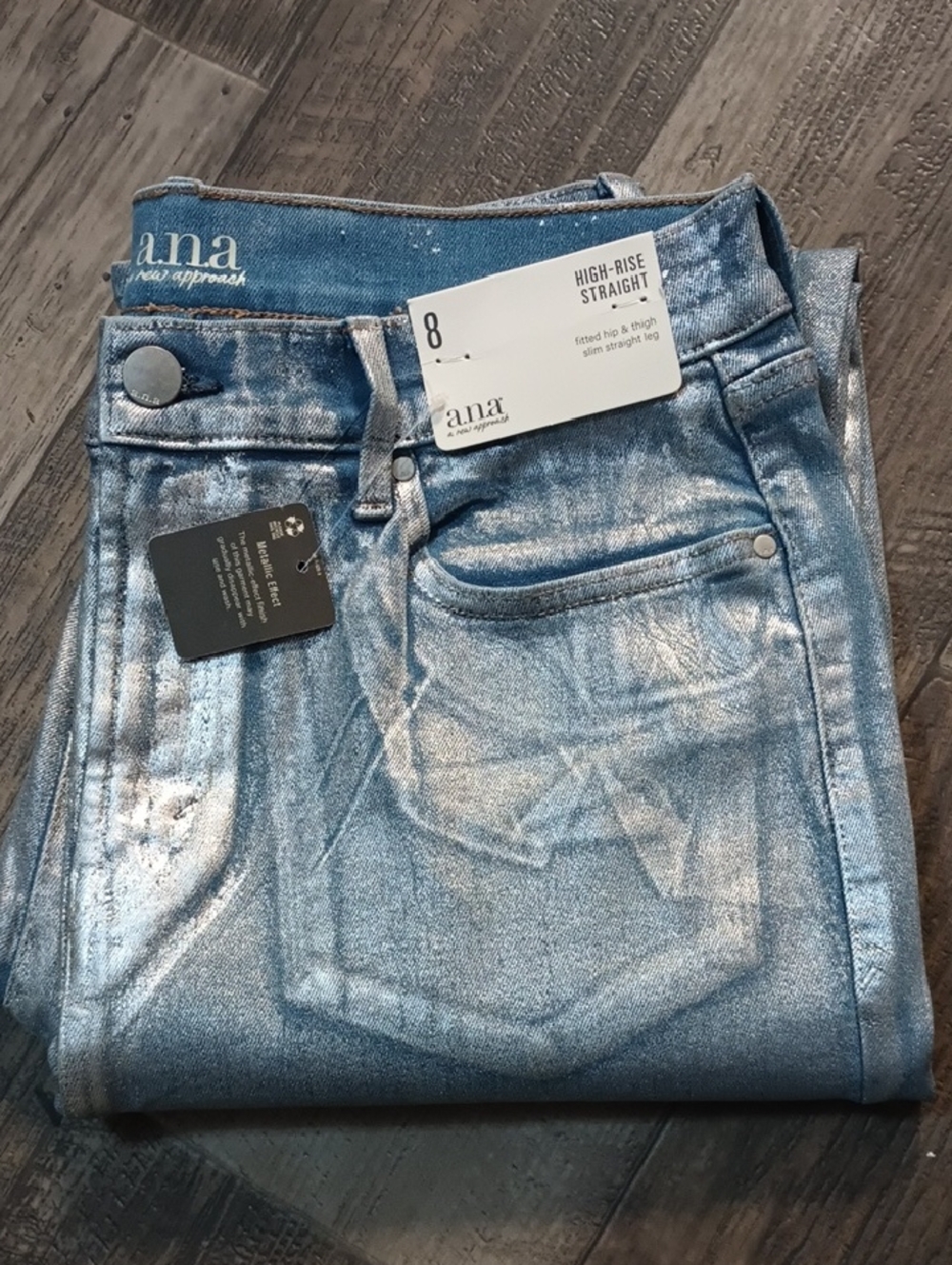 Women's Size 8 Metallic Light Blue Straight Leg Jeans